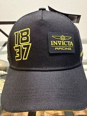 INVICTA RACING MENS BLACK GRAY YELLOW SNAP ON BASEBALL CAP HAT NWT